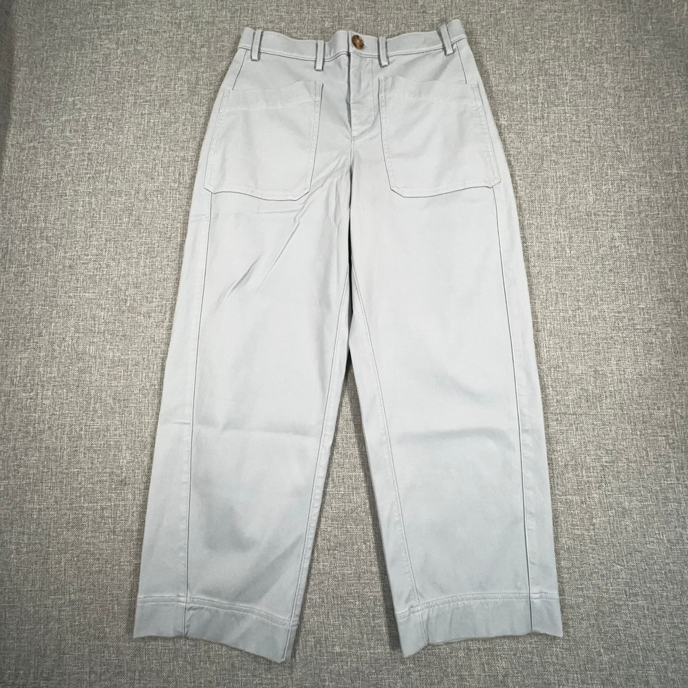 Spanx Stretch Twill Wide Leg Crop Pants Womens Small Petite Light Blue Shaping